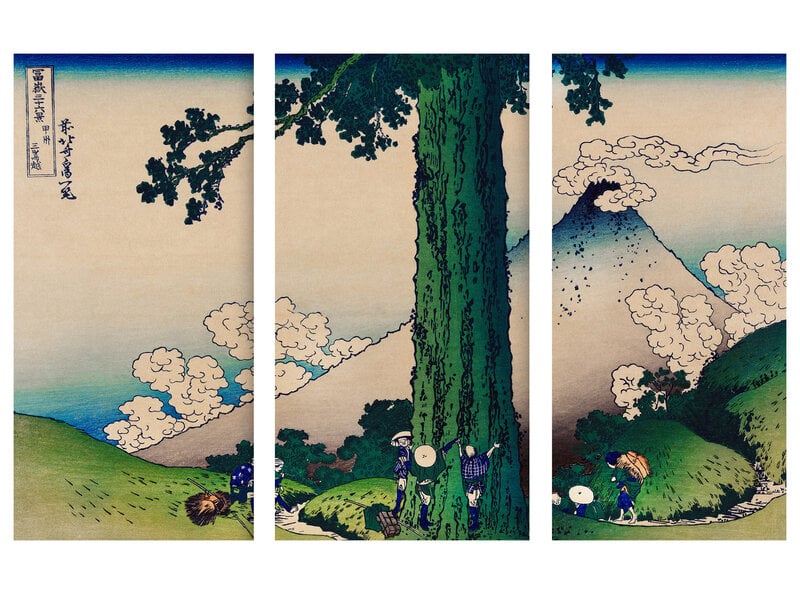 Triptyykki Mishima Pass Kain maakunnassa, Katsushika Hokusai, 150 x 100 cm, Wolf Kult