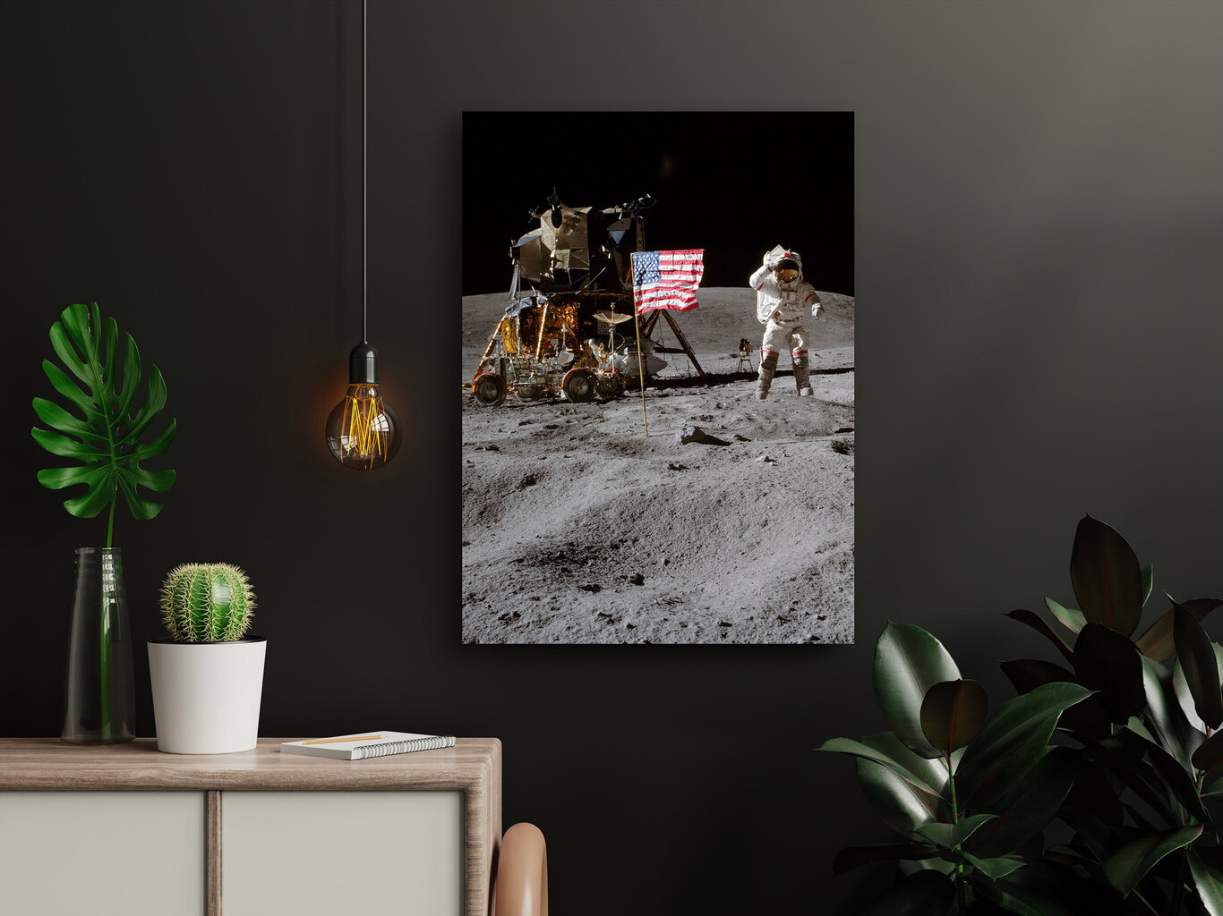 Maalaus John W. Young on the Moon, 100 x 70 cm hinta ja tiedot | Taulut | hobbyhall.fi