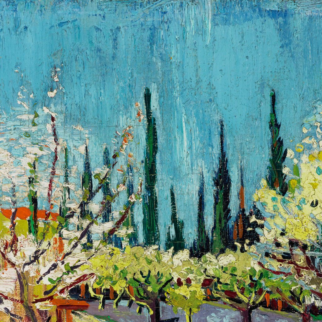 Reproduktio Kukkiva puutarha sypressien ympäröimä (Vincent Van Gogh), 100 x 70 cm hinta ja tiedot | Taulut | hobbyhall.fi