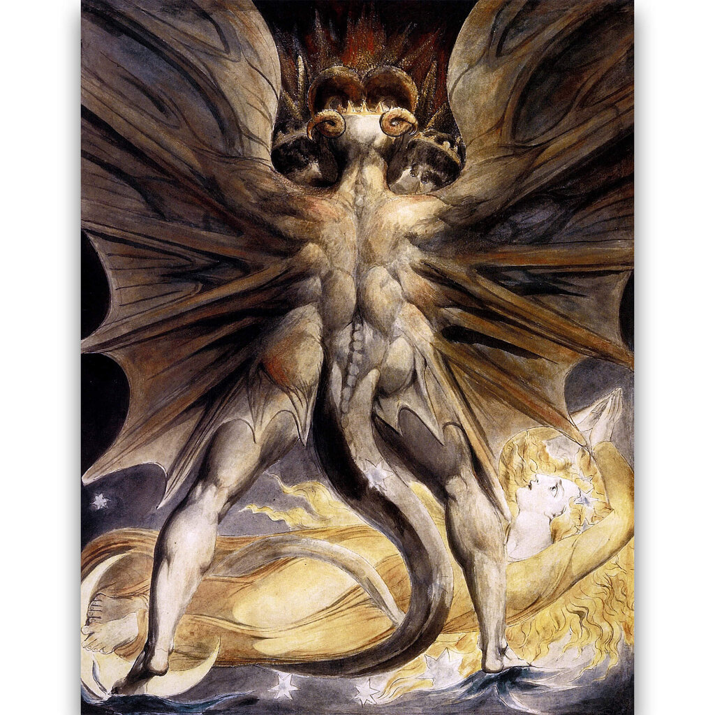 Jäljennös Suuri punainen lohikäärme ja aurinkoon pukeutunut nainen (William Blake), 100 x 70 cm hinta ja tiedot | Taulut | hobbyhall.fi