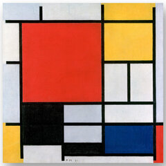 Jäljennös Kokoonpano punainen, keltainen, sininen ja musta (Piet Mondrian), 100 x 100 cm hinta ja tiedot | Taulut | hobbyhall.fi