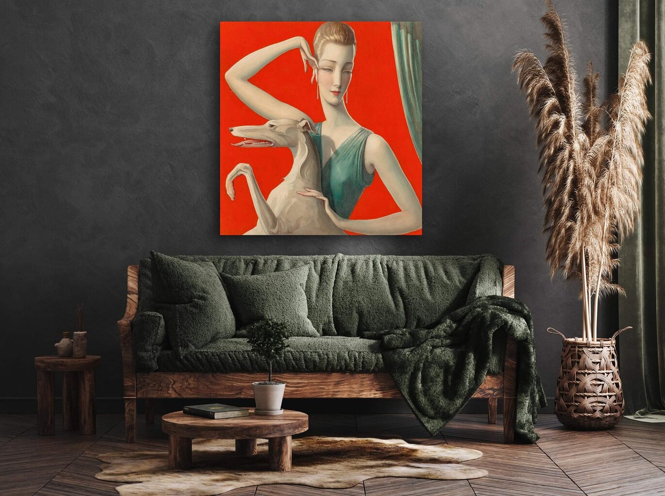 Jäljennös Elegant Lady ja afganistanikoira, 100 x 100 cm hinta ja tiedot | Taulut | hobbyhall.fi