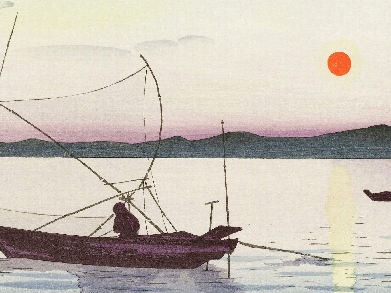 Jäljennös Veneet ja laskeva aurinko (Ohara Koson), 100 x 60 cm hinta ja tiedot | Taulut | hobbyhall.fi