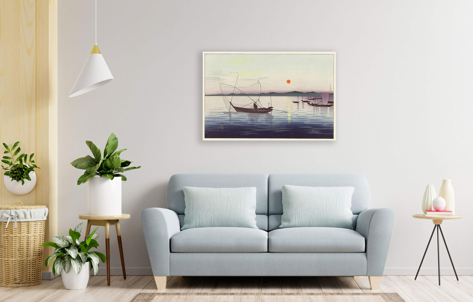 Jäljennös Veneet ja laskeva aurinko (Ohara Koson), 100 x 60 cm hinta ja tiedot | Taulut | hobbyhall.fi