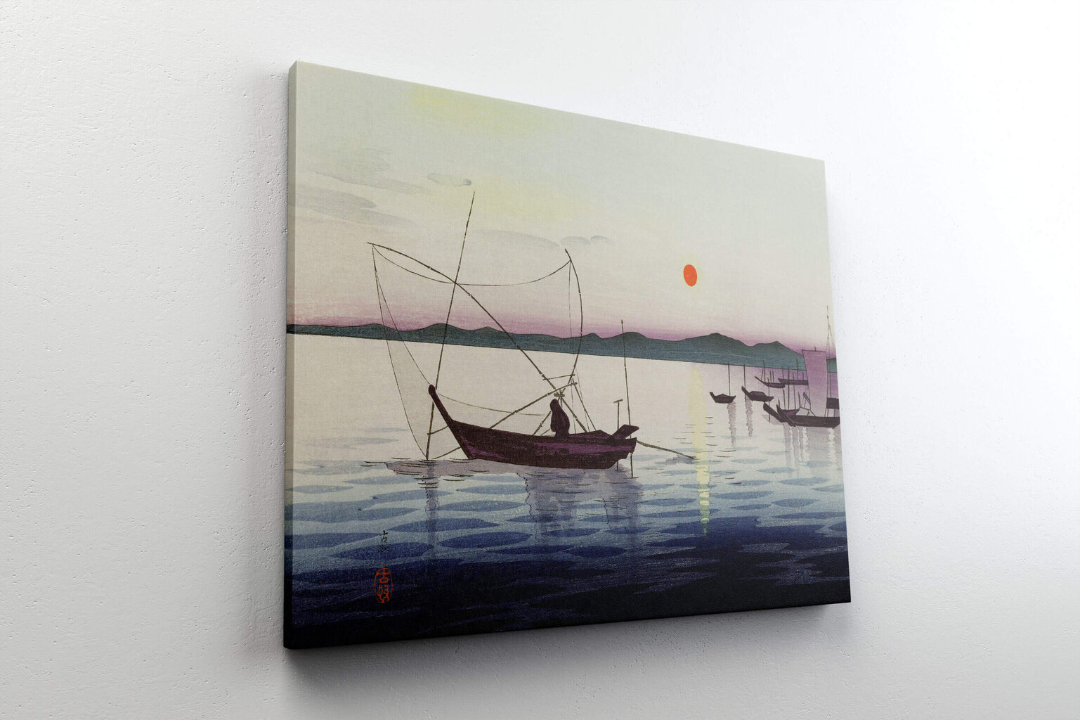 Jäljennös Veneet ja laskeva aurinko (Ohara Koson), 100 x 60 cm hinta ja tiedot | Taulut | hobbyhall.fi