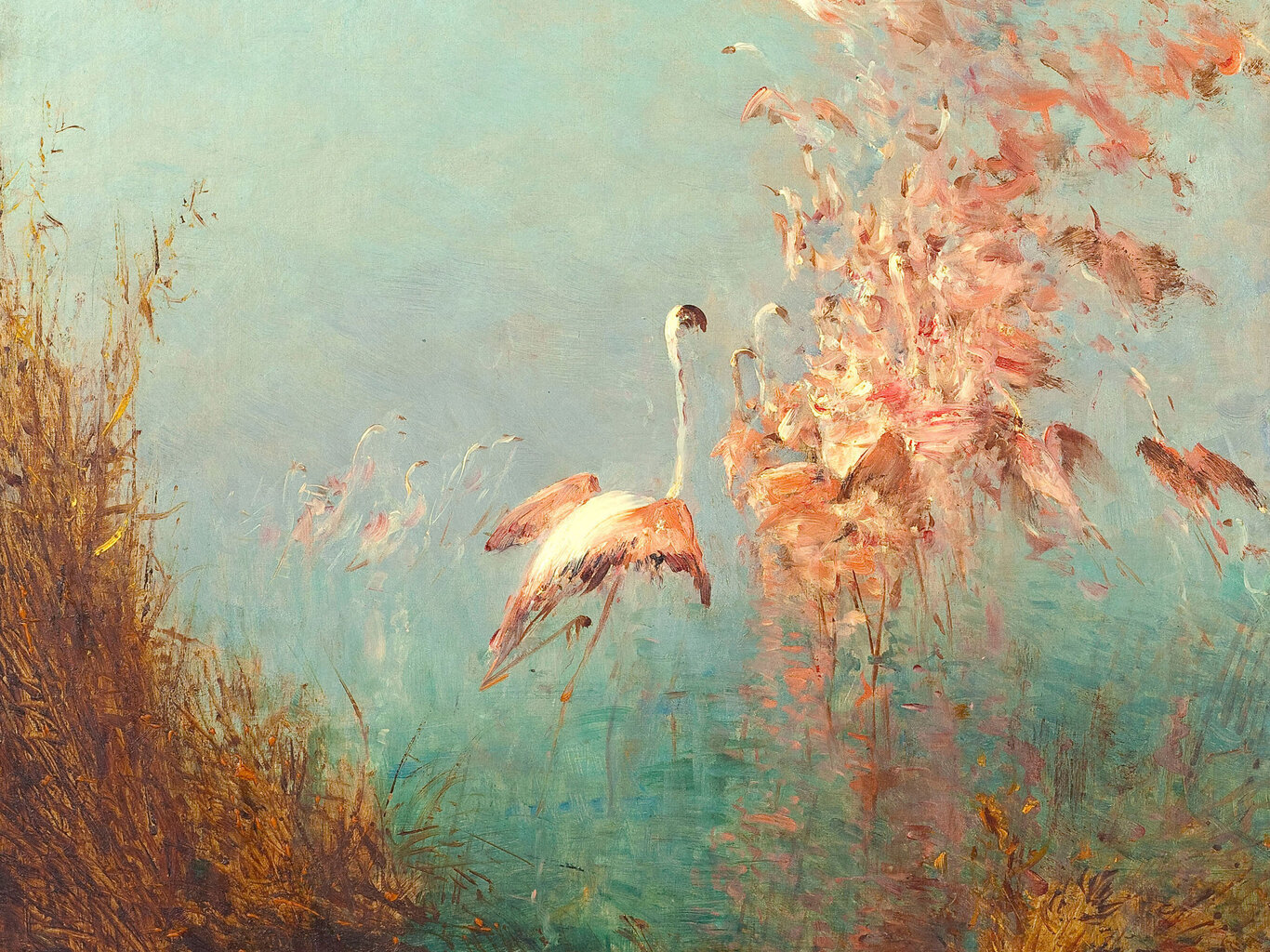 Jäljennös Vaaleanpunaisten flamingojen lento, Vaccarès Lampi, 1895, Félix Ziem hinta ja tiedot | Taulut | hobbyhall.fi
