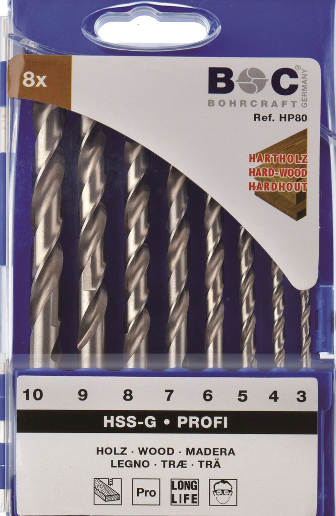 Puuporasarja HP ​​80 (3 / 4 / 5 / 6 / 7 / 8 / 9 / 10 mm (8 kpl) Bohrcraft hinta ja tiedot | Käsityökalut | hobbyhall.fi