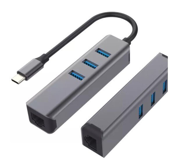 HUB USB-C Ethernet Gigabit RJ45 3x USB 3.0 hinta ja tiedot | Adapterit | hobbyhall.fi