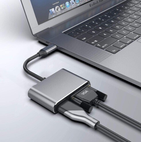 USB-C 2W1 -sovitin HDMI 4K VGA M1 hinta ja tiedot | Adapterit | hobbyhall.fi