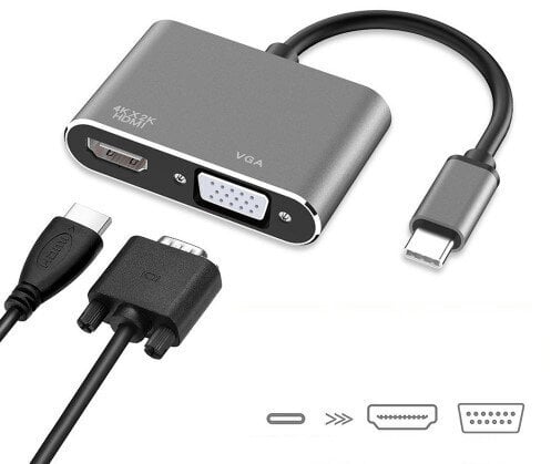 USB-C 2W1 -sovitin HDMI 4K VGA M1 hinta ja tiedot | Adapterit | hobbyhall.fi