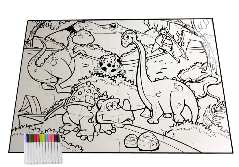 Värityspalapeli, 48 palaa + tussit, dinosaurukset hinta ja tiedot | Kehittävät lelut | hobbyhall.fi