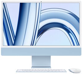 iMac 24” 4.5K Retina, Apple M3 8C CPU, 10C GPU/8GB/512GB SSD/Blue/RUS - MQRR3RU/A hinta ja tiedot | Pöytätietokoneet | hobbyhall.fi