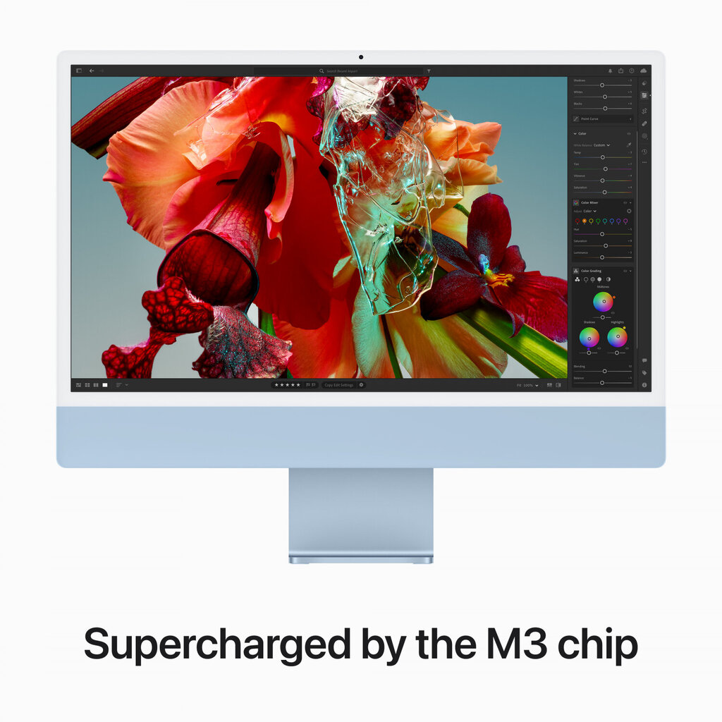 iMac 24” 4.5K Retina, Apple M3 8C CPU, 10C GPU/8GB/512GB SSD/Blue/RUS - MQRR3RU/A hinta ja tiedot | Pöytätietokoneet | hobbyhall.fi