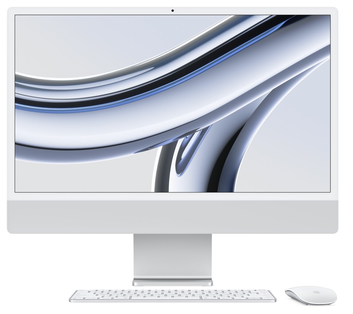 iMac 24” 4.5K Retina, Apple M3 8C CPU, 10C GPU/8GB/512GB SSD/Silver/RUS - MQRK3RU/A hinta ja tiedot | Pöytätietokoneet | hobbyhall.fi