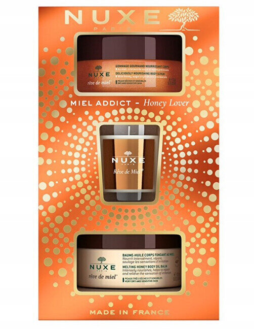 Kosmetiikkasetti Nuxe Honey Lover Dry Skin Body Care: vartalokuorinta, 175 ml + vartalobalsami, 200 ml + kynttilä, 70 g. hinta ja tiedot | Vartalovoiteet ja -emulsiot | hobbyhall.fi