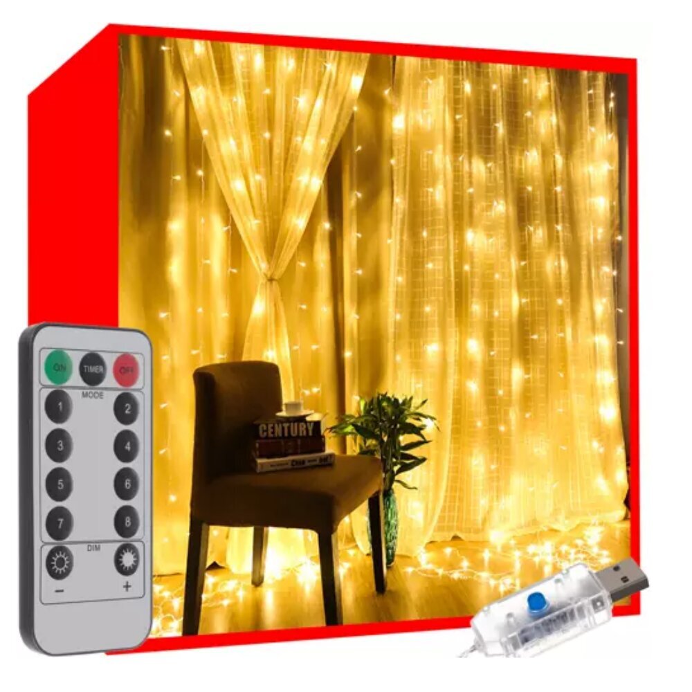 Valoverho 300 LED USB - lämmin valkoinen hinta ja tiedot | Jouluvalot | hobbyhall.fi