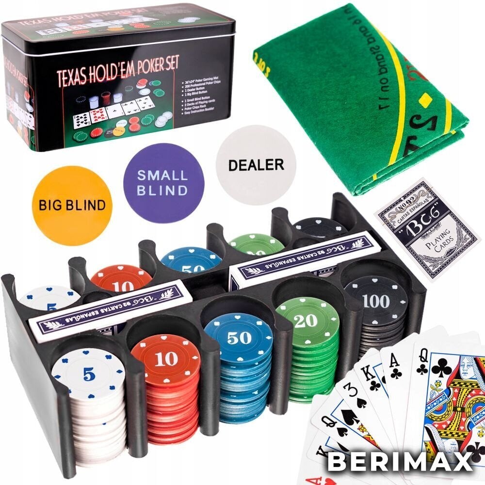 Pokerisetti Berimax-laatikossa, 200 pelimerkkiä hinta ja tiedot | Korttipelit, pokeri | hobbyhall.fi