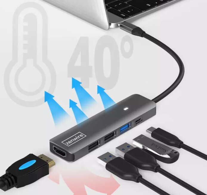 USB-C 7in1 HDMI 4K USB 3.0 SD PD LED Zenwire hinta ja tiedot | Adapterit | hobbyhall.fi