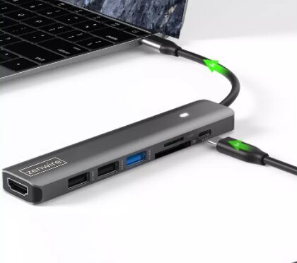 USB-C 7in1 HDMI 4K USB 3.0 SD PD LED Zenwire hinta ja tiedot | Adapterit | hobbyhall.fi