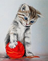 Timanttimaalaus Varvikas - Kitten with a red clew LG012e 40x50 cm hinta ja tiedot | Timanttimaalaukset | hobbyhall.fi