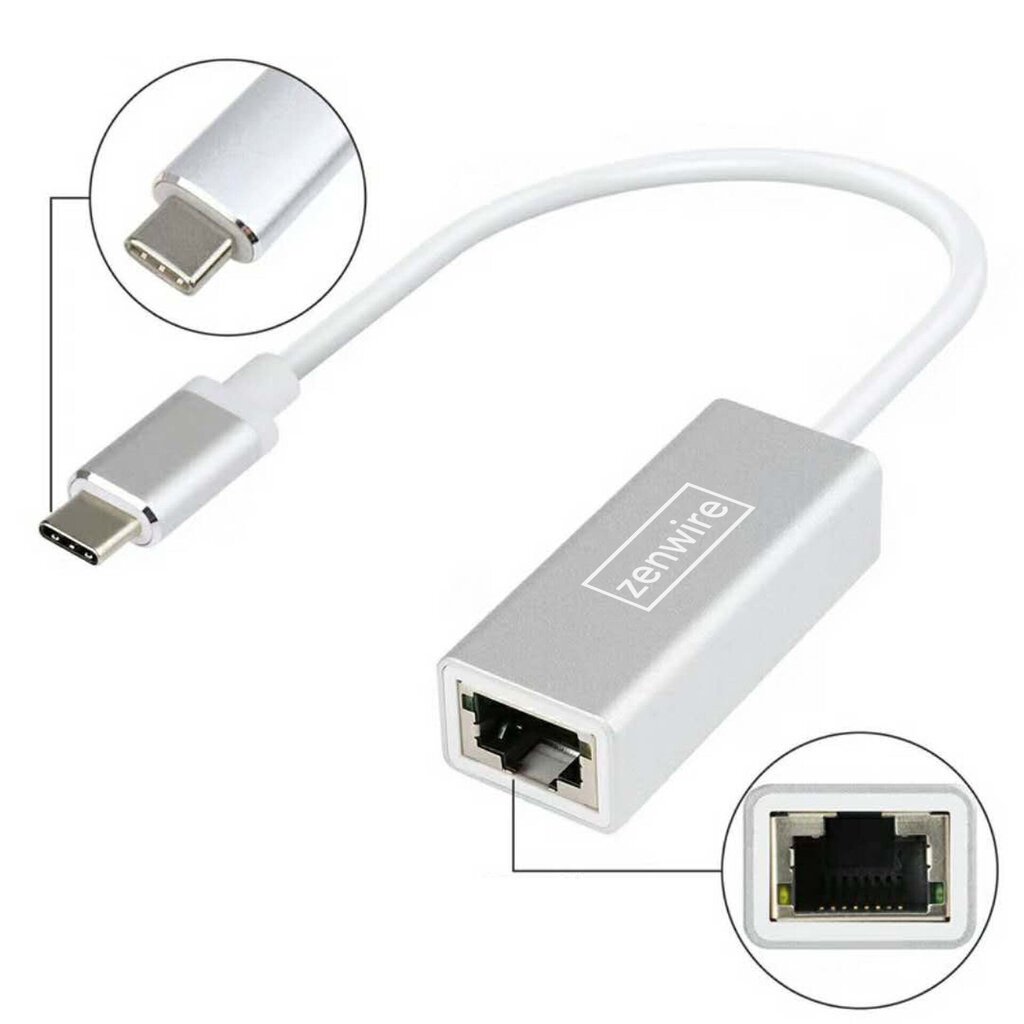 USB-C Fast Ethernet RJ45 -sovitin Zenwire USB A LAN-sovitin hinta ja tiedot | Adapterit | hobbyhall.fi