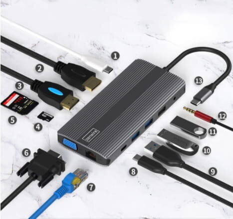 Sovitin Zenwire USB-C HDMI/VGA/DP/USB/Jack/SD/LAN hinta ja tiedot | Adapterit | hobbyhall.fi