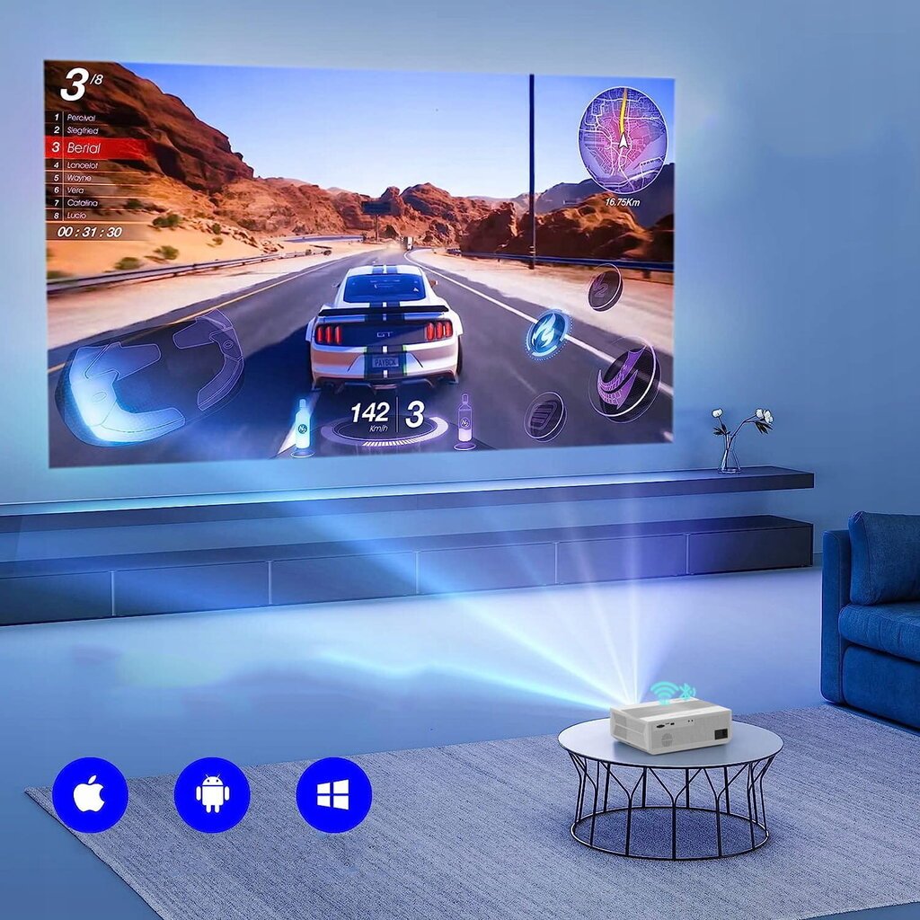 Projektori Android 9.0 SMART TV Full HD 4K 13500lm 450 Ansi 5000:1 WiFi 2.4/5 GHz Miracast Aircast Bluetooth 5.1 AutoKeystone Zenwire e600h hinta ja tiedot | Projektorit | hobbyhall.fi