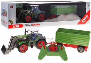 Kauko-ohjattava traktori perävaunulla 1:28, vihreä hinta ja tiedot | Poikien lelut | hobbyhall.fi