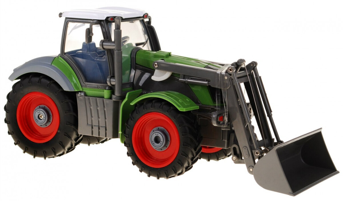 Kauko-ohjattava traktori perävaunulla 1:28, vihreä ja punainen. hinta ja tiedot | Poikien lelut | hobbyhall.fi