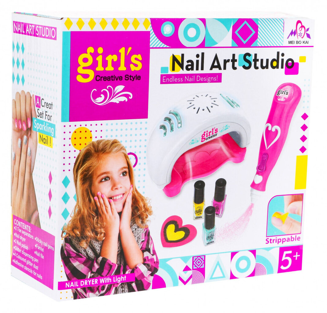 Nail Art Studio -manikyyrisetti, jossa on kuivausuuni ja glitter-suihke hinta ja tiedot | Tyttöjen lelut | hobbyhall.fi