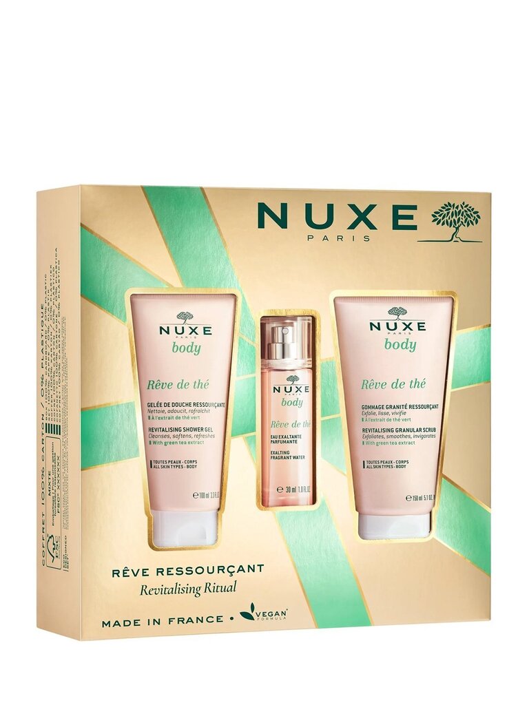 Nuxe Reve de Thé Revitalising -lahjapakkaus naisille: suihkugeeli, 100 ml + vartalokuorinta, 150 ml + hajuvesi, 30 ml hinta ja tiedot | Suihkusaippuat ja suihkugeelit | hobbyhall.fi