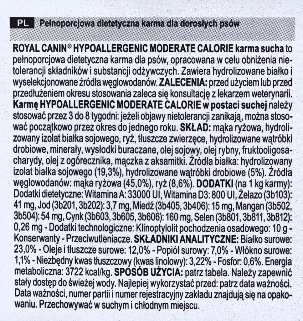 Royal Canin hypoallergeeninen keskikalorinen kuivaruoka koirille, 14 kg hinta ja tiedot | Koiran kuivaruoka | hobbyhall.fi