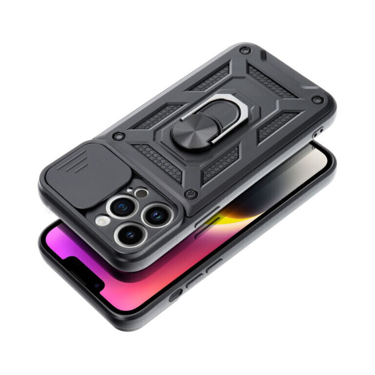 iPhone 14 Plus (6.7") Iskunkestävä Magneettikuori Rengaspidikkeellä SLIDE ARMOR, Musta hinta ja tiedot | Puhelimen kuoret ja kotelot | hobbyhall.fi