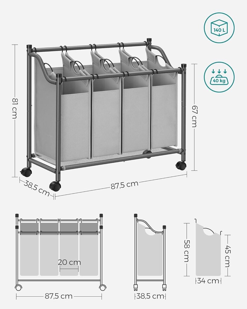 Songmics 4-lokeroinen pyykkikori, musta hinta ja tiedot | Kylpyhuoneen sisustus | hobbyhall.fi