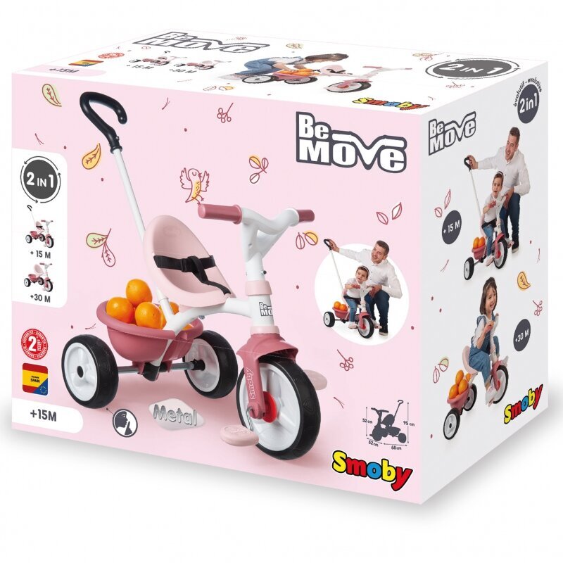 Smoby Be Move kolmipyörä ohjaustangolla, vaaleanpunainen hinta ja tiedot | Kolmipyörät | hobbyhall.fi