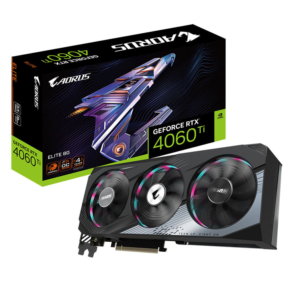 Gigabyte Aorus GeForce RTX 4060 Ti Elite (GV-N406TAORUSE-8GD) hinta ja tiedot | Näytönohjaimet | hobbyhall.fi