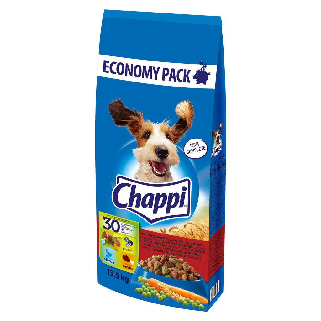 Chappi-kuivaruoka naudan- ja siipikarjanlihalla, 13,5 kg hinta ja tiedot | Koiran kuivaruoka | hobbyhall.fi