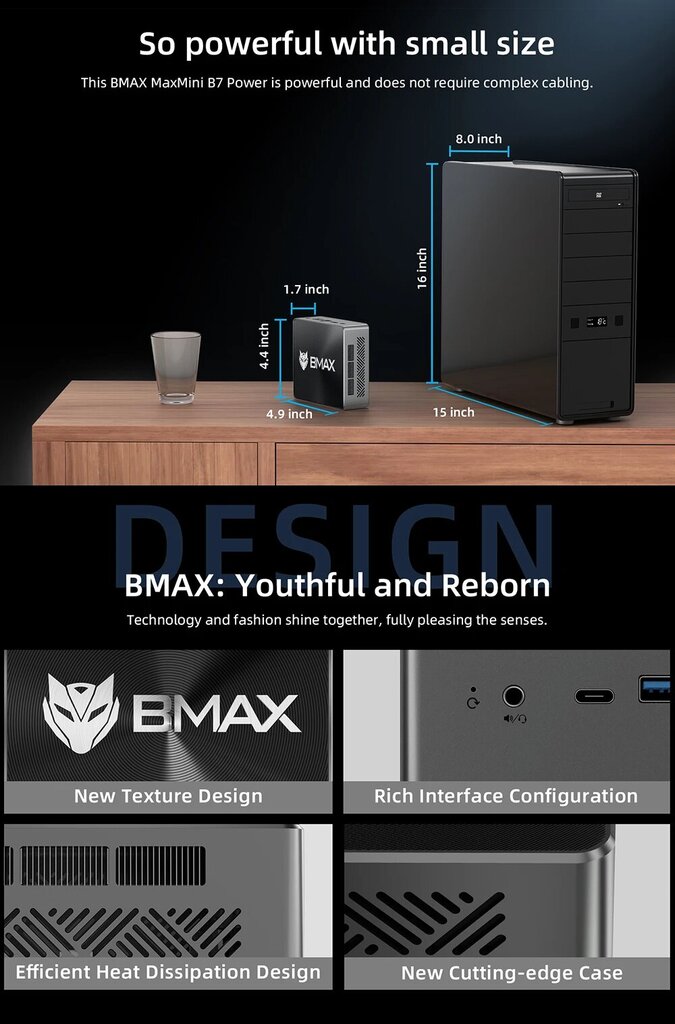 Mini PC BMAX B8 Pro Intel Core i7-1255U, 24GB DDR4 1TB SSD hinta ja tiedot | Pöytätietokoneet | hobbyhall.fi
