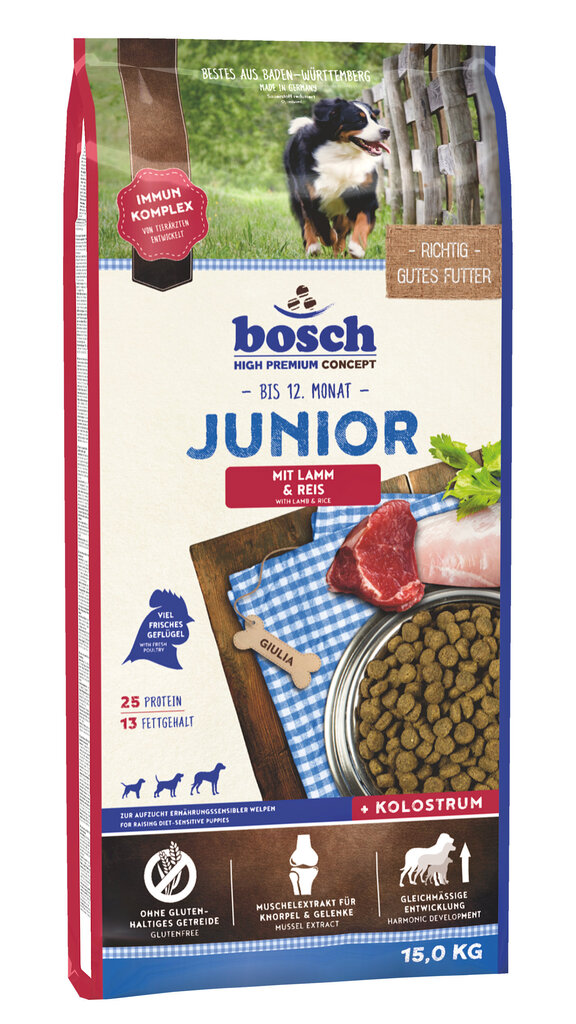 Bosch Junior Lamb & Rice Koiran kuivaruoka, 15kg hinta ja tiedot | Koiran kuivaruoka | hobbyhall.fi