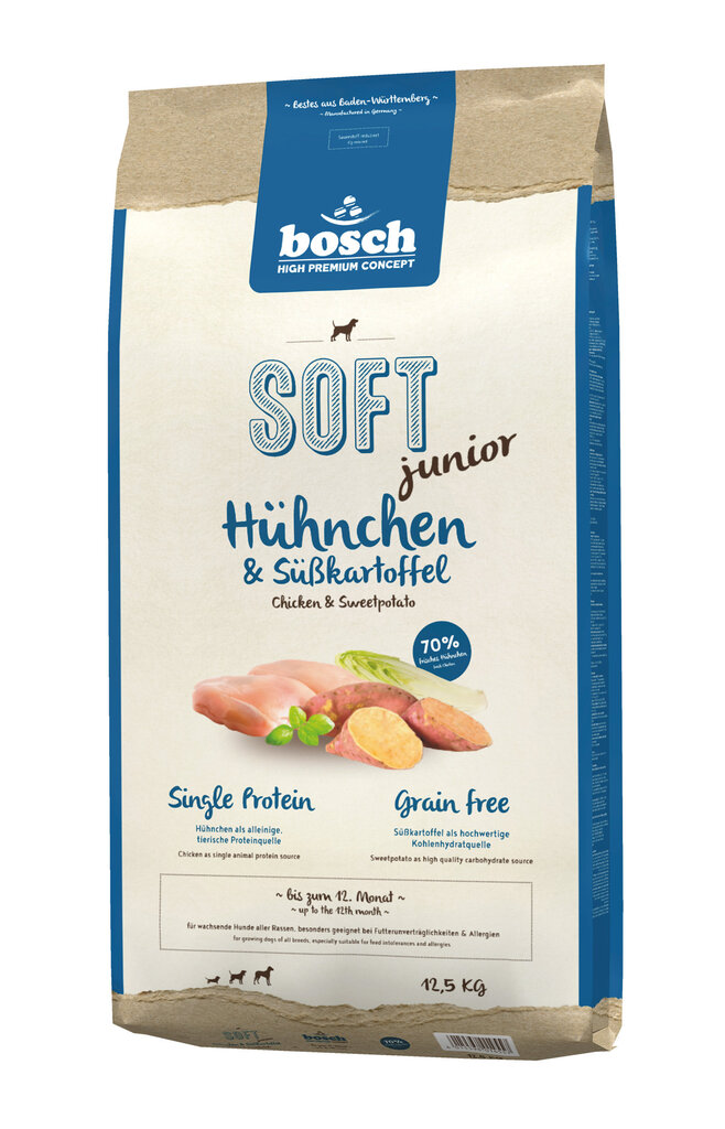 Bosch HPC Soft + Junior Kanaa ja bataattia (yksi proteiini), 12,5 kg hinta ja tiedot | Koiran kuivaruoka | hobbyhall.fi