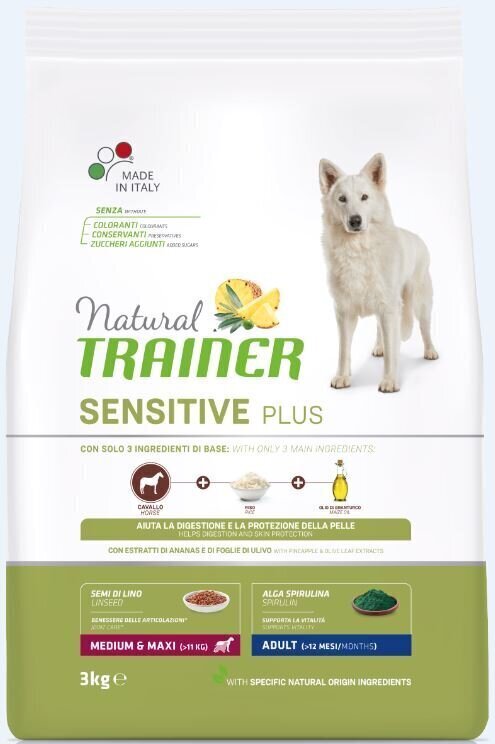 Koiran kuivaruoka hevosenlihalla Natural Trainer Sensitive Plus keskikokoisille ja suurikokoisille koirille, 3 kg hinta ja tiedot | Koiran kuivaruoka | hobbyhall.fi