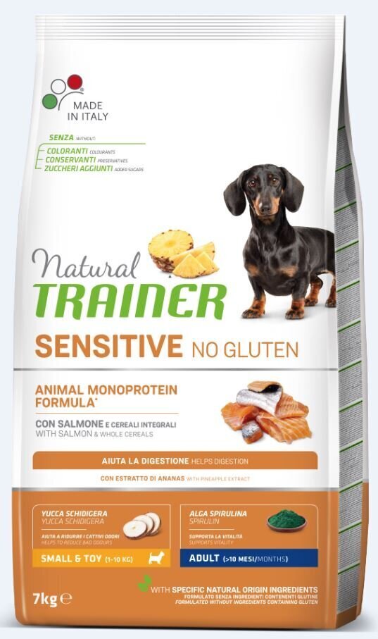 Lohta sisältävä koiran kuivaruoka Natural Trainer Sensitive No Gluten pienille ja erittäin pienille koiraroduille, 7 kg. hinta ja tiedot | Koiran kuivaruoka | hobbyhall.fi