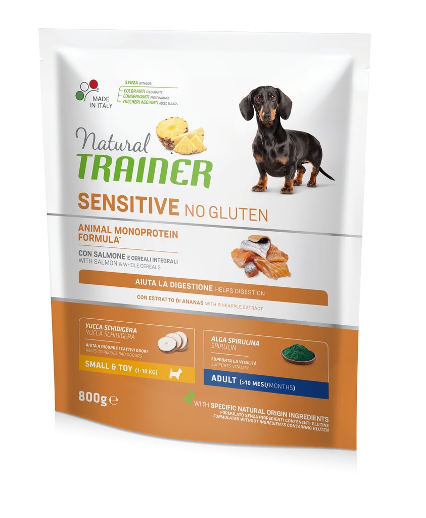 Lohta sisältävä koiran kuivaruoka Natural Trainer Sensitive No Gluten pienille ja erittäin pienille koiraroduille, 0,8 kg.. hinta ja tiedot | Koiran kuivaruoka | hobbyhall.fi