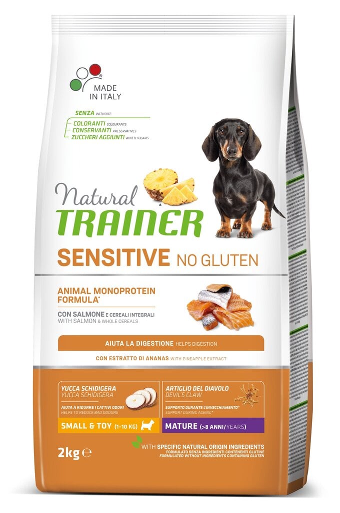 Kuivaruoka koirille lohella Natural Trainer Sensitive No Gluten pienille ja erittäin pienille koiraroduille, 2 kg hinta ja tiedot | Koiran kuivaruoka | hobbyhall.fi