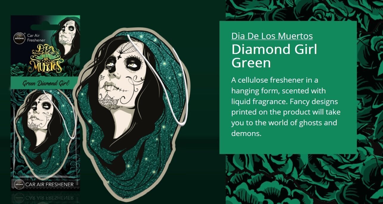 Tyylikäs ilmanraikastin Aroma Dia De Los Muertos Green Diamond Girl hinta ja tiedot | Ilmanraikastimet autoon | hobbyhall.fi