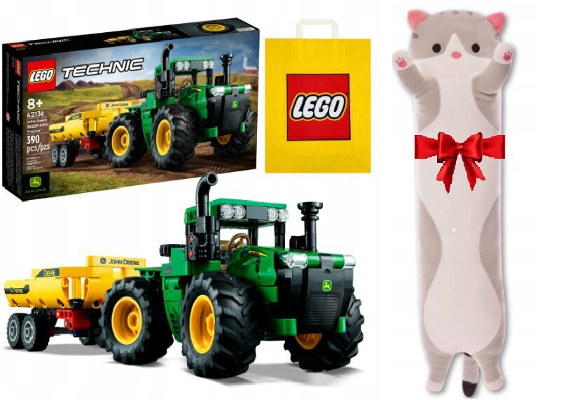 42136 LEGO Technic John Deere Tractor 4WD ja pehmotyyny Cat, 50 cm hinta ja tiedot | LEGOT ja rakennuslelut | hobbyhall.fi