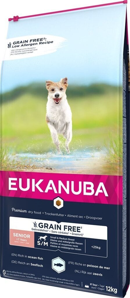 Eukanuba Senior pienille ja keskikokoisille koirille kala, 12 kg hinta ja tiedot | Koiran kuivaruoka | hobbyhall.fi