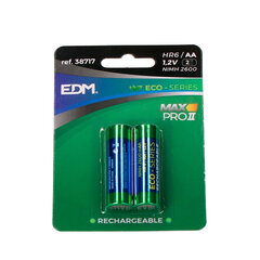 Ladattavat paristot EDM Max Pro II Eco-Series 2600 mAh AA HR6 1,2 V (2 osaa) hinta ja tiedot | Paristot | hobbyhall.fi