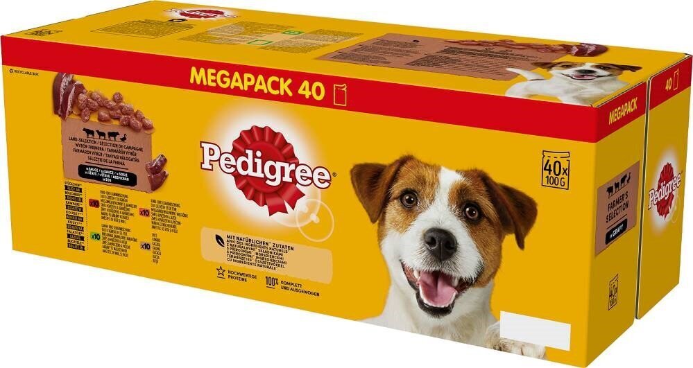 Pedigree koirille lammas, ankka ja naudanliha, 40x100g hinta ja tiedot | Koiran märkäruoka | hobbyhall.fi