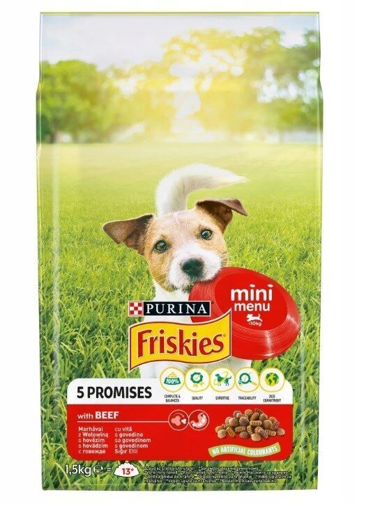 Purina Friskies Mini koirille naudanliha ja vihannekset, 1,5 kg hinta ja tiedot | Koiran kuivaruoka | hobbyhall.fi